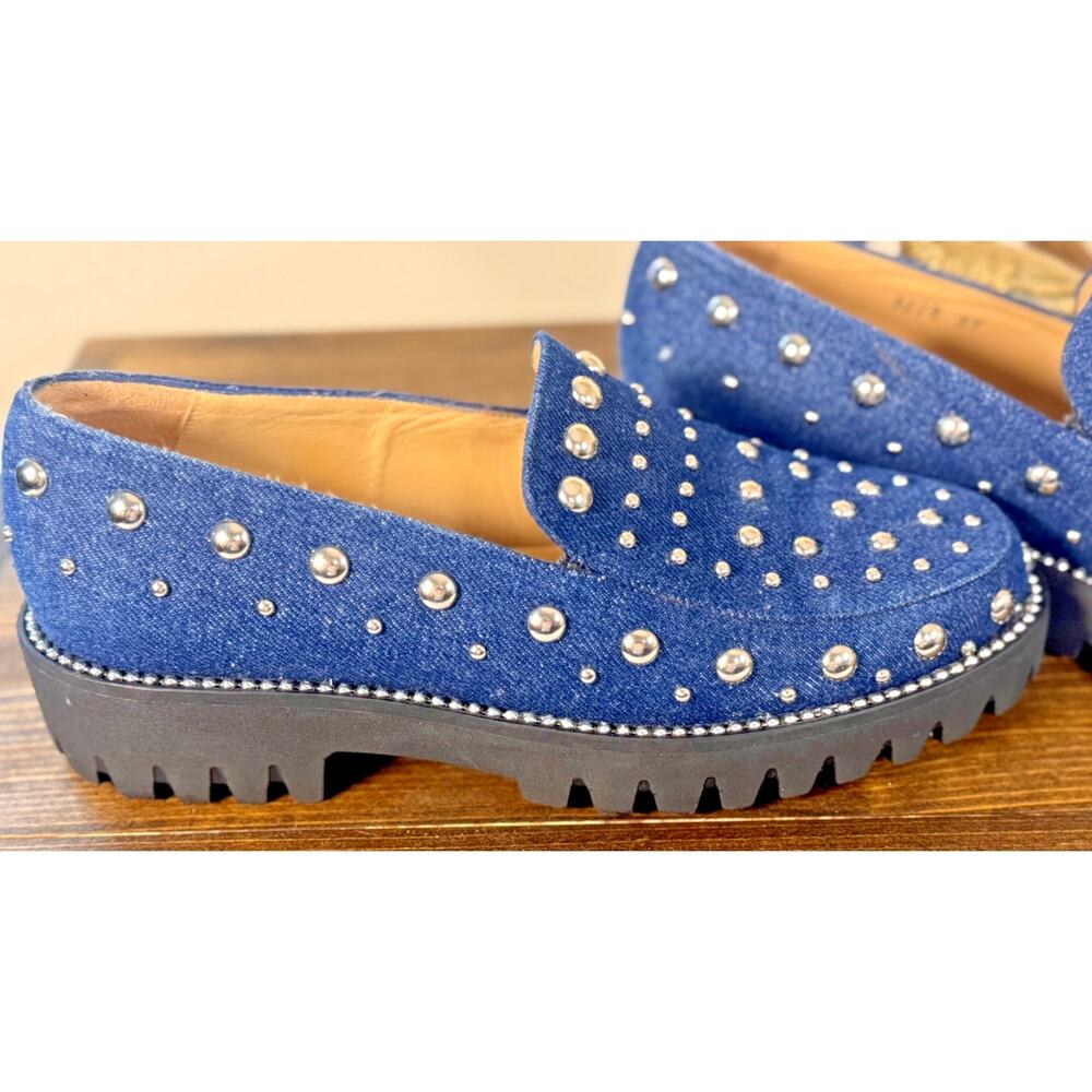 Jon Josef Denim Studded Loafer with Lug Soles- Romantic Punk Made In Spain 7/37 - Picture 6 of 6